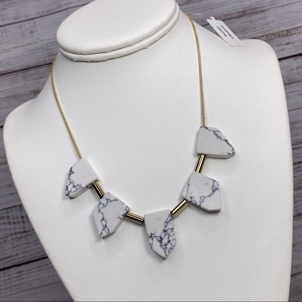 Gold adjustable lengths White speckled howlite necklace